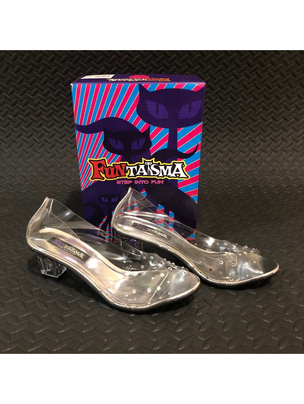 Funtasma Clear Lucite Rhinestone Embellished Peep Toe Heels with Block Heel 9M